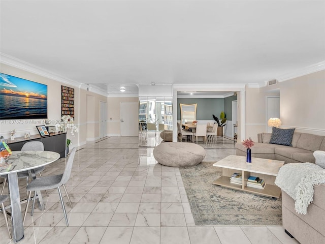 10155 Collins Ave Unit 408, Bal Harbour, FL 33154 - living room with ornamental molding and light marble finish floors