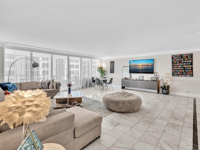 10155 Collins Ave Unit 408, Bal Harbour, FL 33154 - living area featuring marble finish flooring and ornamental molding