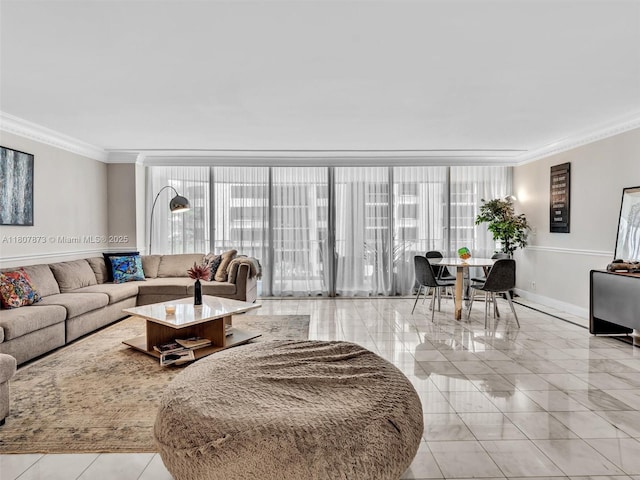 10155 Collins Ave Unit 408, Bal Harbour, FL 33154 - living area featuring ornamental molding and expansive windows