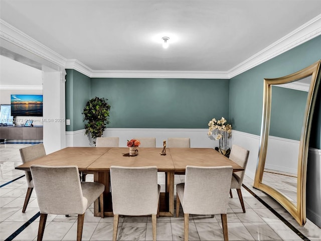 10155 Collins Ave Unit 408, Bal Harbour, FL 33154 - dining room featuring light marble finish flooring and crown molding