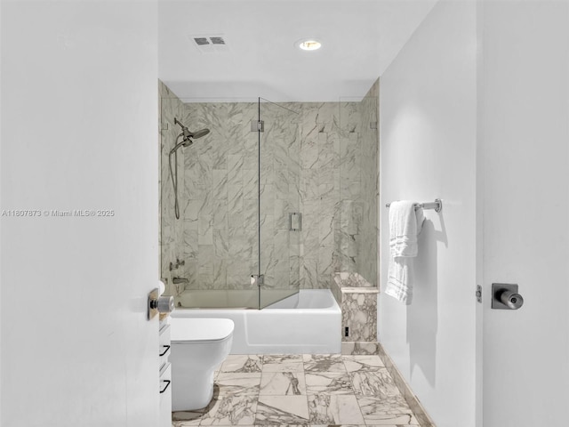 10155 Collins Ave Unit 408, Bal Harbour, FL 33154 - bathroom featuring marble look tile flooring, combined bath / shower with glass door, and recessed lighting