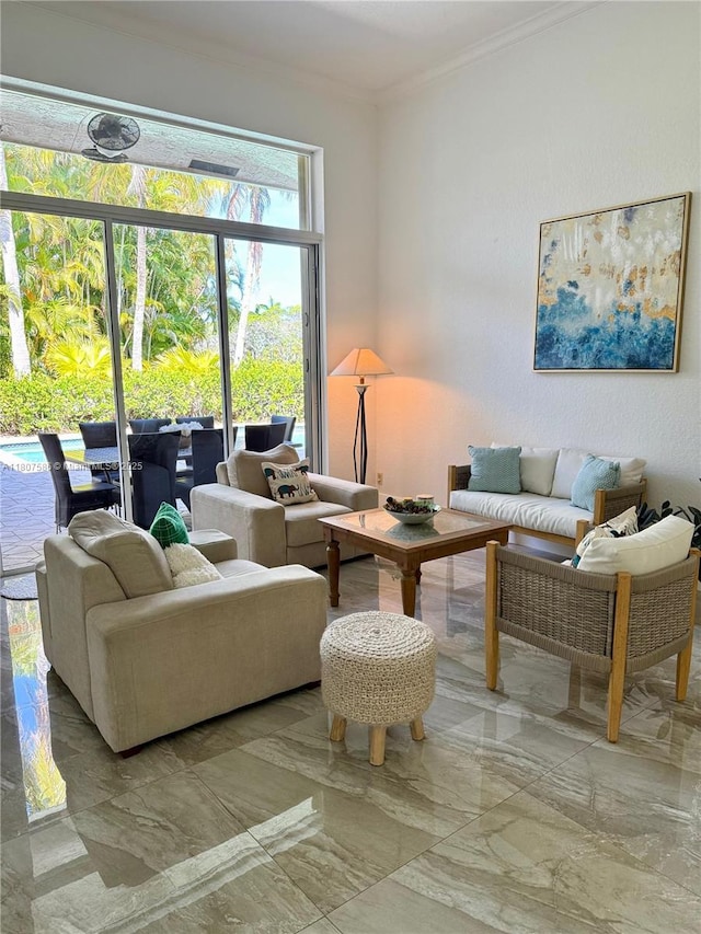 3700 Oak Ridge Ln, Weston, FL 33331 - living room featuring marble tiled floors and crown molding