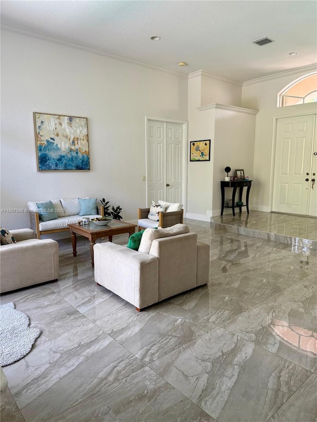 3700 Oak Ridge Ln, Weston, FL 33331 - living area with marble tiled flooring, ornamental molding, and baseboards