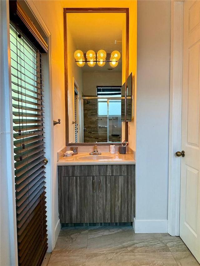 3700 Oak Ridge Ln, Weston, FL 33331 - full bath featuring vanity, baseboards, and an enclosed shower