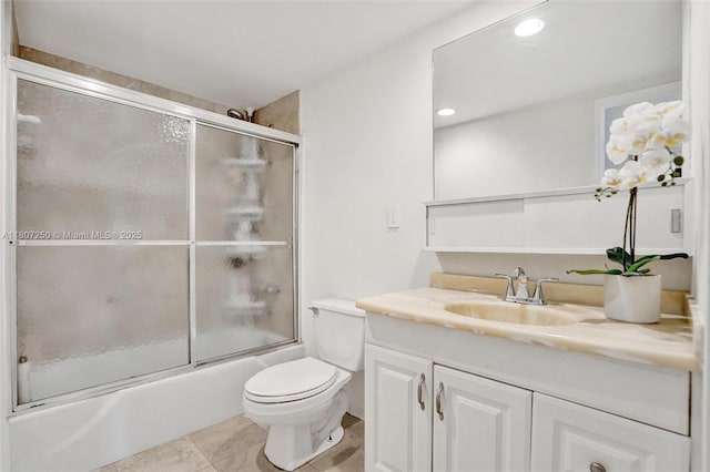 19380 Collins Ave Unit 718, Sunny Isles Beach, FL 33160 - full bath with vanity, toilet, bath / shower combo with glass door, tile patterned floors, and recessed lighting