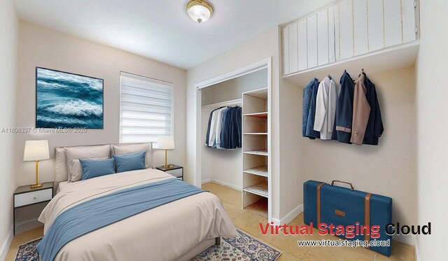 5301 SW 111th Ave, Miami, FL 33165 - bedroom featuring baseboards, tile patterned floors, and a closet