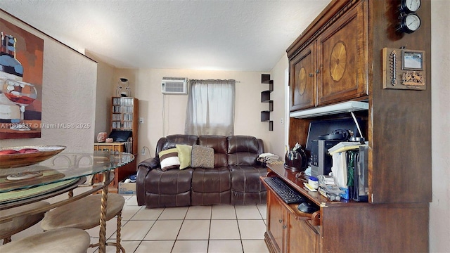 5301 SW 111th Ave, Miami, FL 33165 - living room with light tile patterned flooring, a wall unit AC, and a textured ceiling
