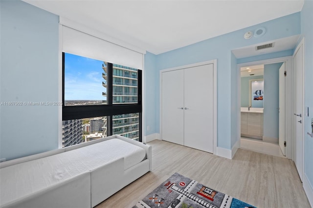 650 NE 32nd St Unit 4101, Miami, FL 33137 - bedroom featuring wood finished floors, baseboards, a closet, and a sink