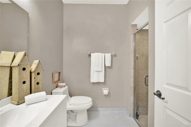 557 SE 37th Pl, Homestead, FL 33033 - full bath featuring vanity, a stall shower, toilet, tile patterned floors, and baseboards