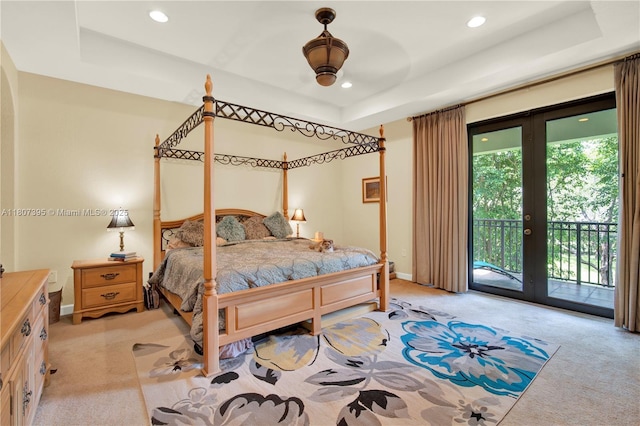 7582 SW 191st St, Cutler Bay, FL 33157 - bedroom with light colored carpet, a raised ceiling, multiple windows, and recessed lighting