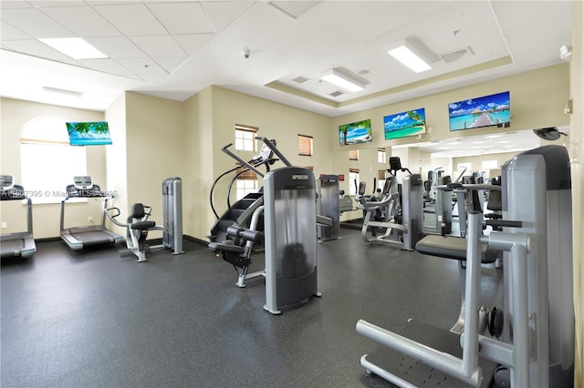 7582 SW 191st St, Cutler Bay, FL 33157 - workout area featuring a tray ceiling