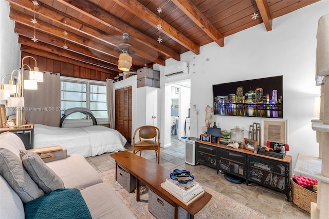 1895 SW 25th St, Miami, FL 33133 - bedroom featuring a wall mounted AC, wooden ceiling with exposed beams, and a closet