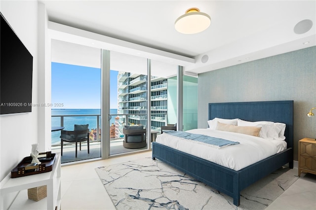 2200 N Ocean Blvd Unit N1102, Fort Lauderdale, FL 33305 - bedroom featuring expansive windows, a water view, access to outside, and wallpapered walls