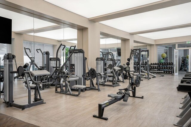 2200 N Ocean Blvd Unit N1102, Fort Lauderdale, FL 33305 - workout area with healthy amount of natural light and wood finished floors