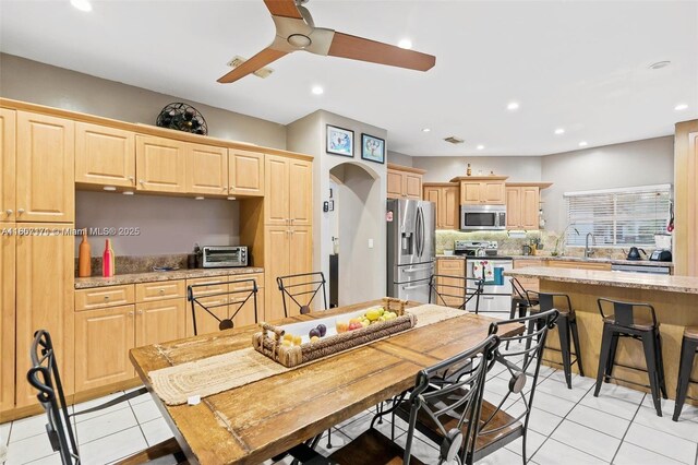 349 NW 207th Ave, Pembroke Pines, FL 33029 - dining space featuring light tile patterned floors, recessed lighting, and a ceiling fan