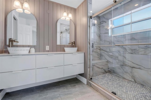 18501 NW 19th St, Pembroke Pines, FL 33029 - bathroom with double vanity, a stall shower, and marble look tiles