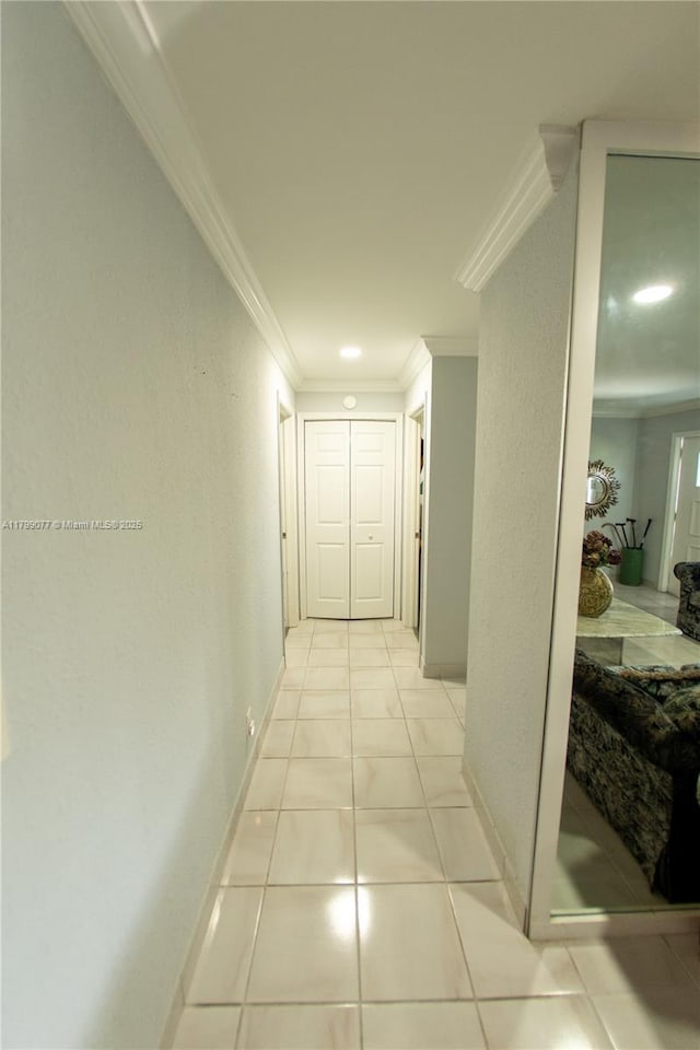 1175 NW 90th Way, Plantation, FL 33322 - hallway with ornamental molding, light tile patterned flooring, and baseboards