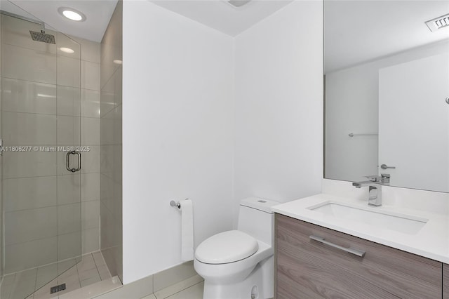 1300 S Miami Ave Unit 3211, Miami, FL 33130 - bathroom with vanity, a shower stall, toilet, and tile patterned floors