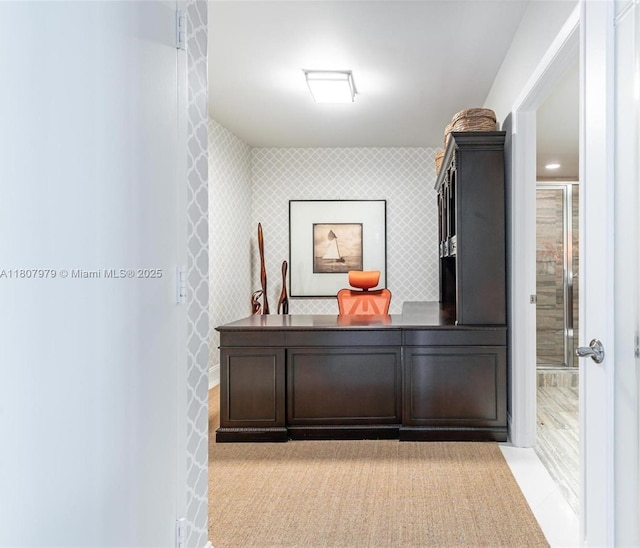 101 S Fort Lauderdale Beach Blvd Unit 1001, Fort Lauderdale, FL 33316 - corridor featuring an office area, wallpapered walls, and baseboards