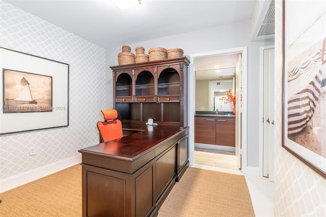 101 S Fort Lauderdale Beach Blvd Unit 1001, Fort Lauderdale, FL 33316 - office space with wallpapered walls, a sink, and baseboards