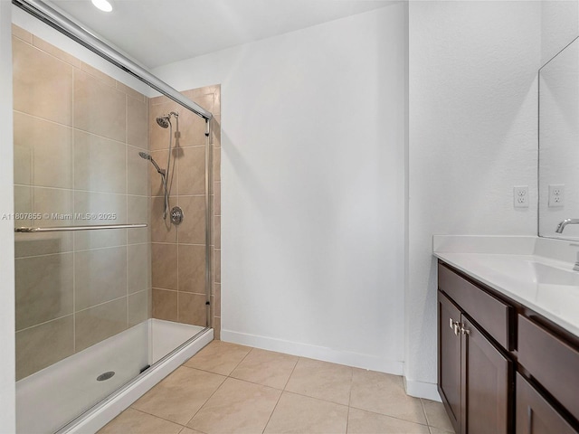 501 NE 6th Ct, Florida City, FL 33034 - bathroom featuring a shower stall, tile patterned flooring, vanity, and baseboards
