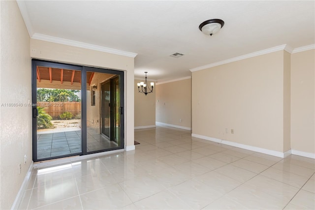 6817 SW 127th Ct, Miami, FL 33183 - empty room featuring a chandelier, crown molding, baseboards, and light tile patterned flooring