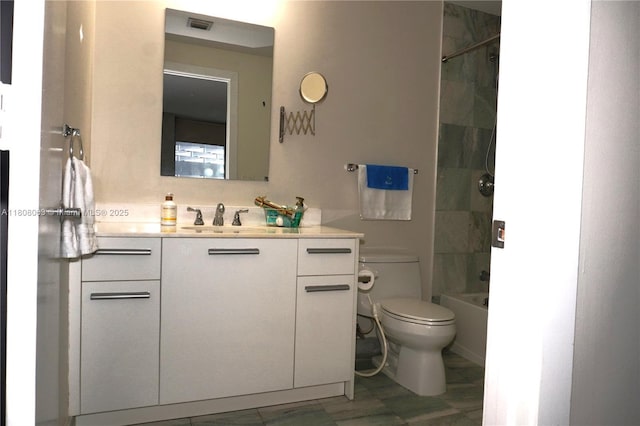 1050 Brickell Ave Unit 202, Miami, FL 33131 - bathroom with vanity, toilet, shower / bathtub combination, and tile patterned flooring