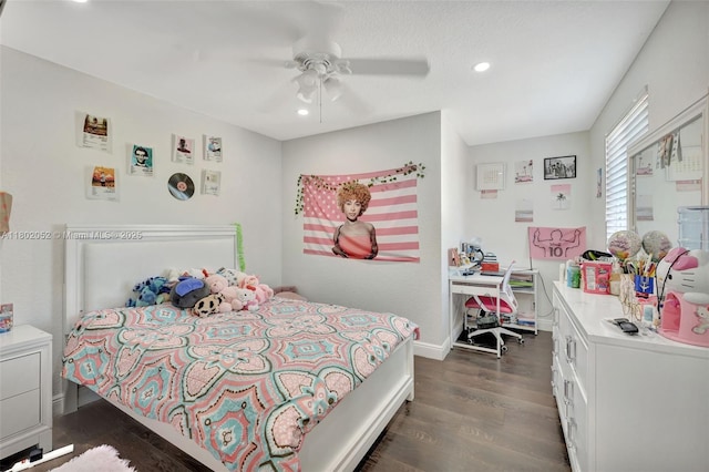 1317 Majesty Ter, Weston, FL 33327 - bedroom with dark wood-type flooring, recessed lighting, baseboards, and a ceiling fan