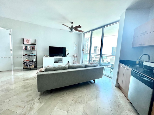 350 S Miami Ave Unit 3013, Miami, FL 33130 - living area with expansive windows and ceiling fan