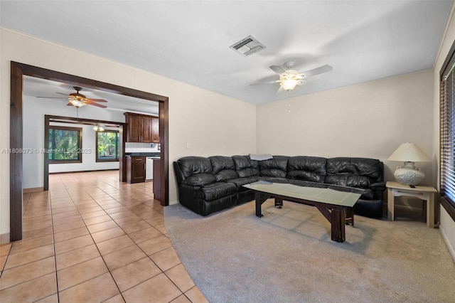 9155 SW 179th St, Palmetto Bay, FL 33157 - living area featuring ceiling fan, light tile patterned floors, and baseboards