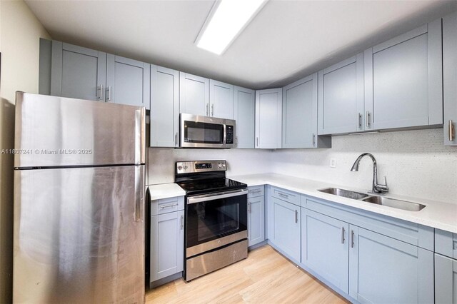 6121 SW 40th Ct, Miramar, FL 33023 - kitchen featuring appliances with stainless steel finishes, a sink, light countertops, light wood-style floors, and gray cabinetry