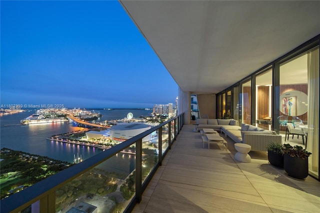 1000 Biscayne Blvd Unit 3201, Miami, FL 33132 - balcony featuring a water view and an outdoor living space