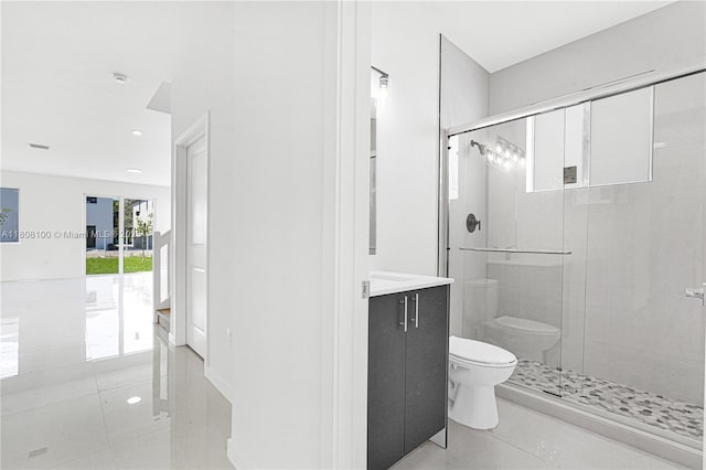 22519 SW 125th Ave Unit B, Miami, FL 33170 - bathroom featuring toilet, a shower stall, vanity, tile patterned flooring, and recessed lighting