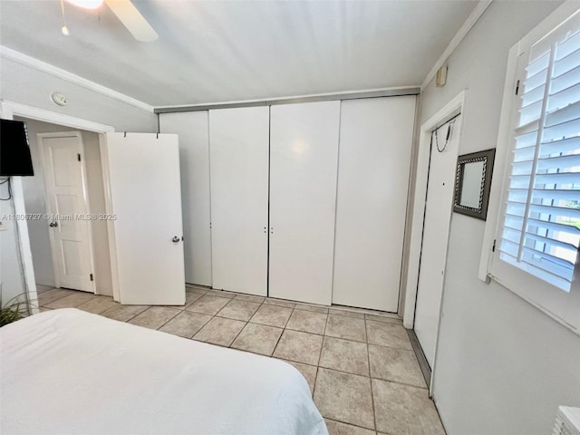 301 E Mcnab Rd Unit 205, Pompano Beach, FL 33060 - bedroom featuring light tile patterned floors, a closet, and ceiling fan