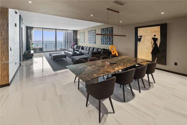 300 Biscayne Blvd Way Unit 3104, Miami, FL 33131 - dining area featuring a wall of windows, a water view, and recessed lighting