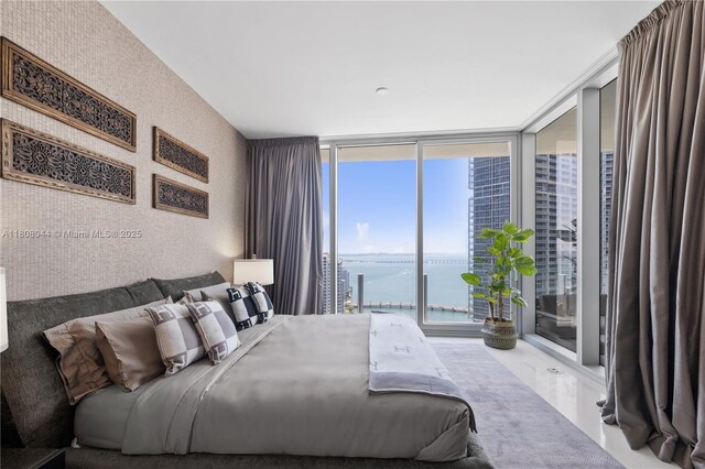 300 Biscayne Blvd Way Unit 3104, Miami, FL 33131 - bedroom with a water view, access to outside, and floor to ceiling windows