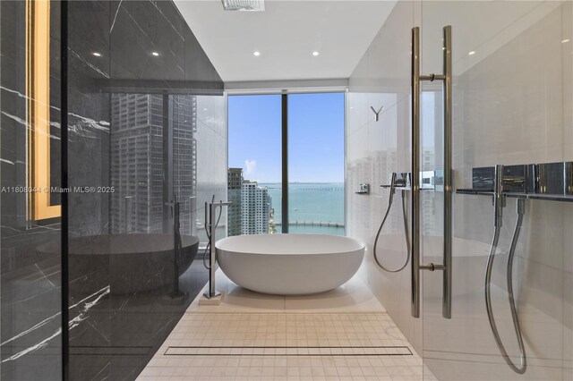 300 Biscayne Blvd Way Unit 3104, Miami, FL 33131 - full bath with a soaking tub, a water view, and a stall shower