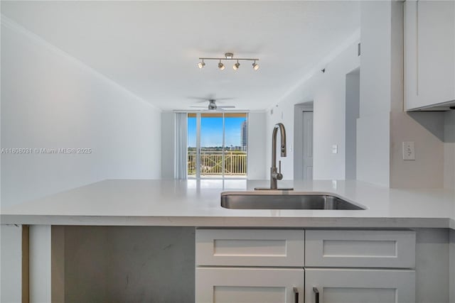 2665 SW 37th Ave Unit 906, Miami, FL 33133 - kitchen featuring a sink, ceiling fan, and light countertops