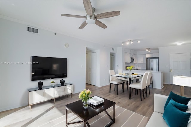 2665 SW 37th Ave Unit 906, Miami, FL 33133 - living room with ceiling fan and light wood-style floors