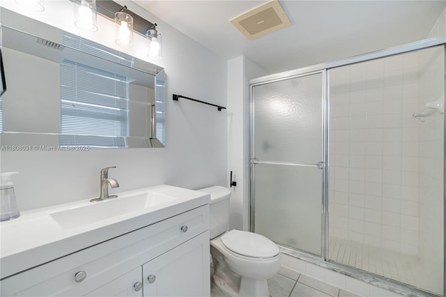 2665 SW 37th Ave Unit 906, Miami, FL 33133 - full bathroom featuring toilet, a stall shower, vanity, and tile patterned floors