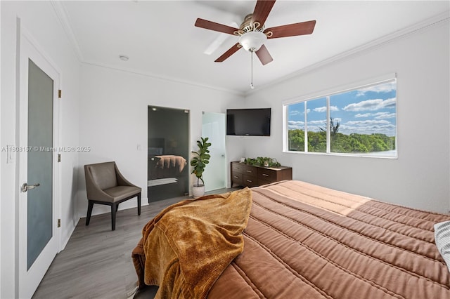 925 SW 147th Ct, Miami, FL 33194 - bedroom featuring light wood-style flooring, ornamental molding, ceiling fan, and baseboards