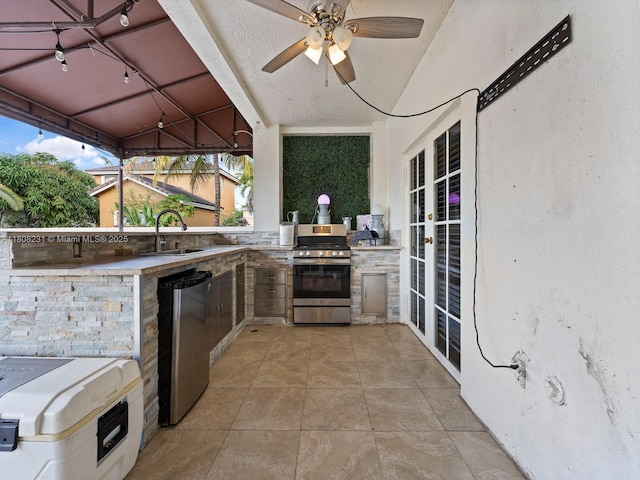 11230 SW 156th Ave, Miami, FL 33196 - view of patio featuring exterior kitchen, a sink, french doors, and a ceiling fan