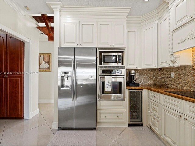 11230 SW 156th Ave, Miami, FL 33196 - kitchen with stainless steel appliances, beverage cooler, light tile patterned floors, tasteful backsplash, and baseboards