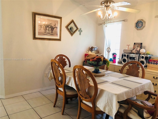 21468 SW 88th Ave, Cutler Bay, FL 33189 - dining space featuring ceiling fan, light tile patterned floors, and baseboards