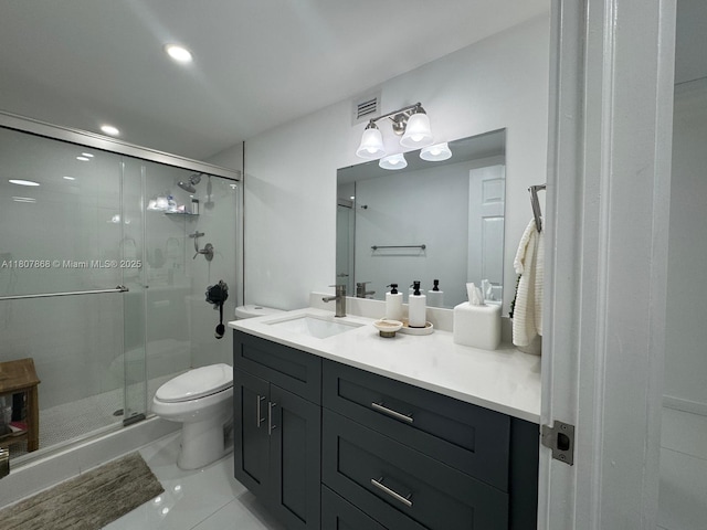 3800 S Ocean Dr Unit 1810, Hollywood, FL 33019 - bathroom with vanity, toilet, a shower stall, and recessed lighting