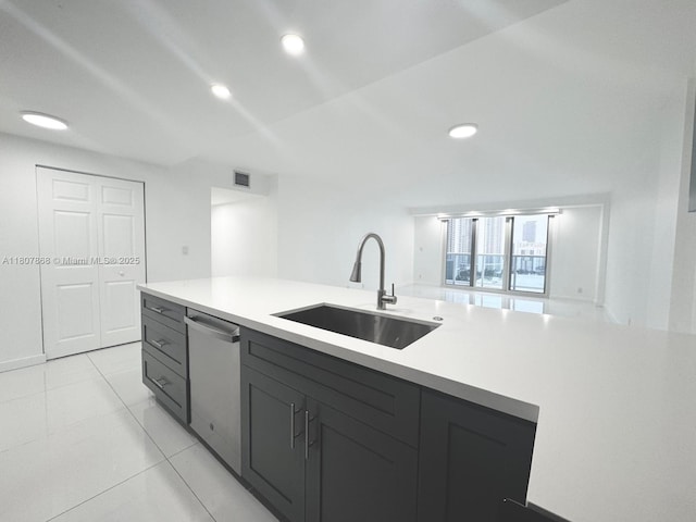 3800 S Ocean Dr Unit 1810, Hollywood, FL 33019 - kitchen with a sink, dishwasher, light countertops, recessed lighting, and light tile patterned floors