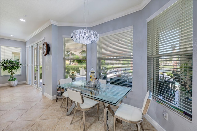 4604 SW 132nd Ave, Miramar, FL 33027 - dining space featuring a chandelier, light tile patterned floors, plenty of natural light, ornamental molding, and recessed lighting