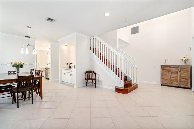 850 Nandina Dr, Weston, FL 33327 - dining room featuring stairway, crown molding, light tile patterned floors, baseboards, and recessed lighting