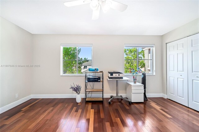 850 Nandina Dr, Weston, FL 33327 - office featuring wood finished floors, a ceiling fan, and baseboards