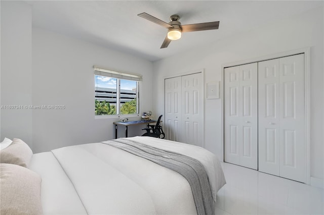 3500 Coral Way Unit 604, Miami, FL 33145 - bedroom featuring two closets and ceiling fan